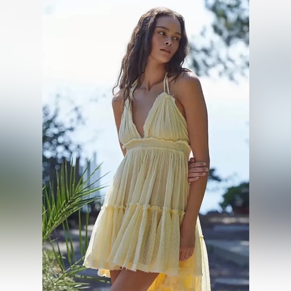 NEW Free people 100 degree mini dress in light yellow Size Small